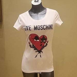 Love ❤️ Moschino White cotton t-shirt with Cook Heart Logo size US 6